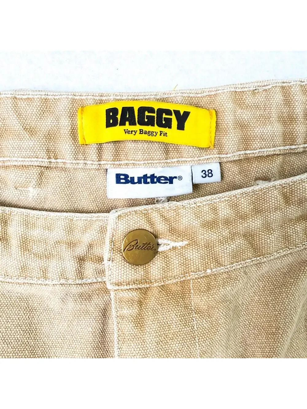 Butter‎ Goods Baggy Denim Shorts Skatewear Carpenter Raw Hem Tan Mens 38